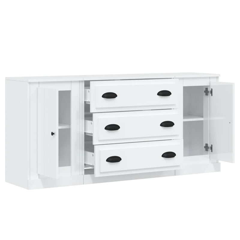 vidaXL Sideboards 3 pcs High Gloss White Engineered Wood
