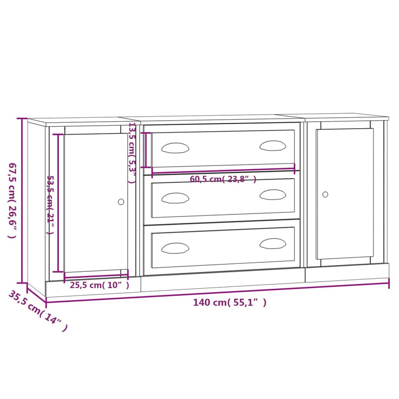 vidaXL Sideboards 3 pcs High Gloss White Engineered Wood