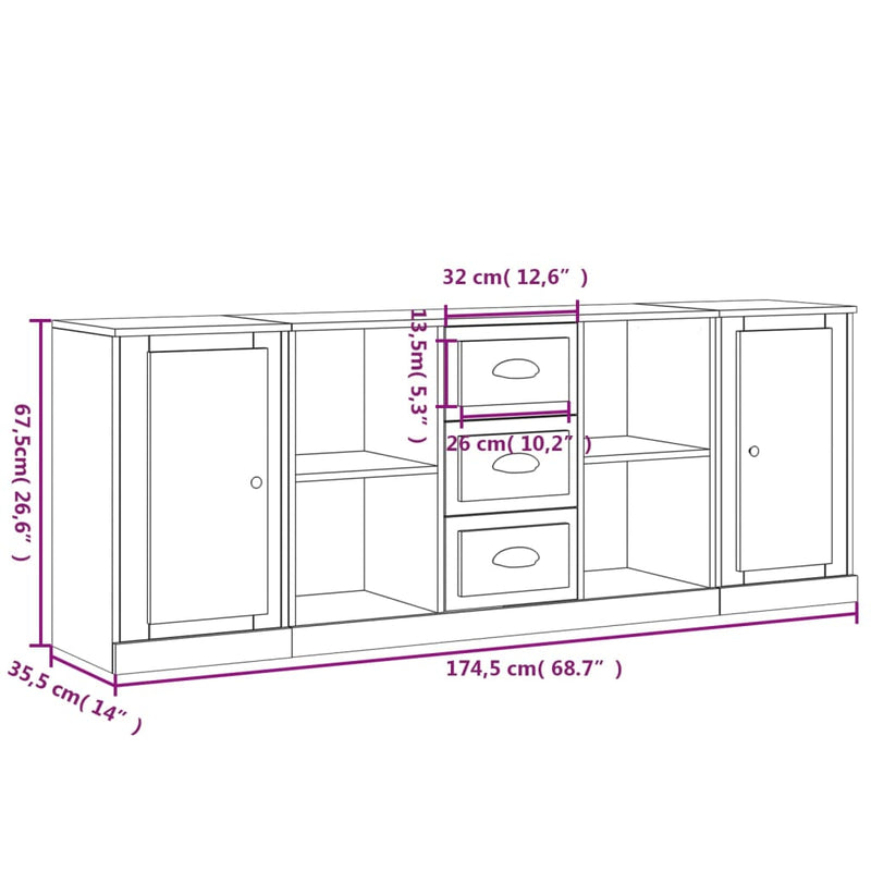 vidaXL Sideboards 3 pcs High Gloss White Engineered Wood