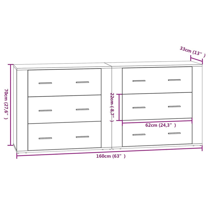 vidaXL Sideboards 2 pcs White Engineered Wood