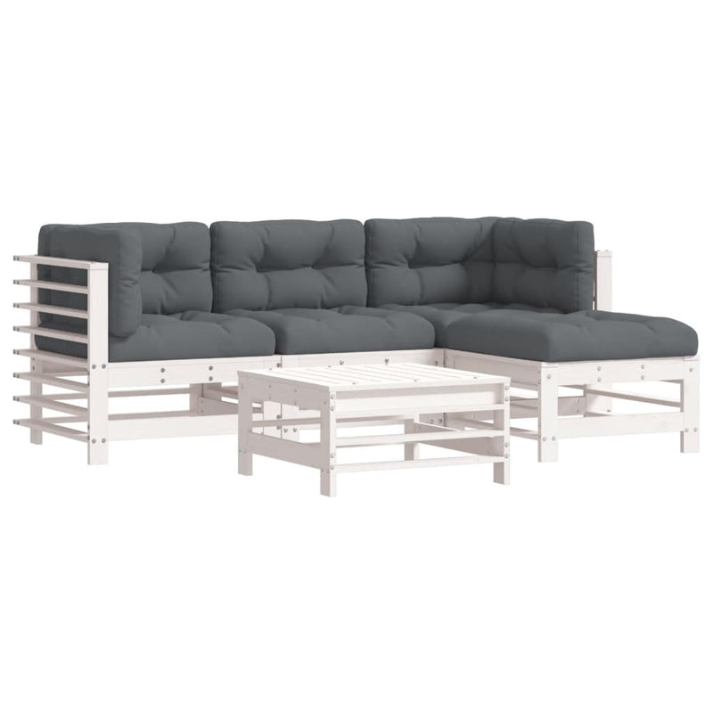vidaXL 5 Piece Garden Lounge Set with Cushions White Solid Wood