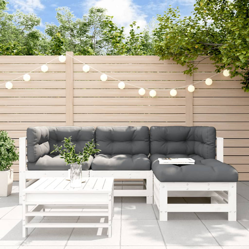 vidaXL 5 Piece Garden Lounge Set with Cushions White Solid Wood