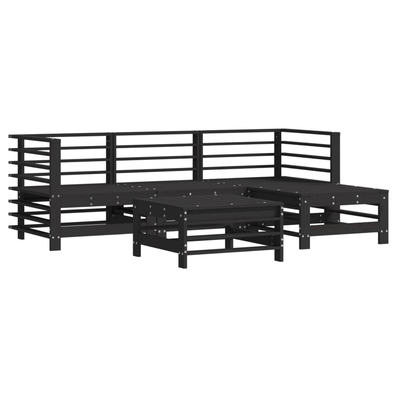 vidaXL 5 Piece Garden Lounge Set with Cushions Black Solid Wood