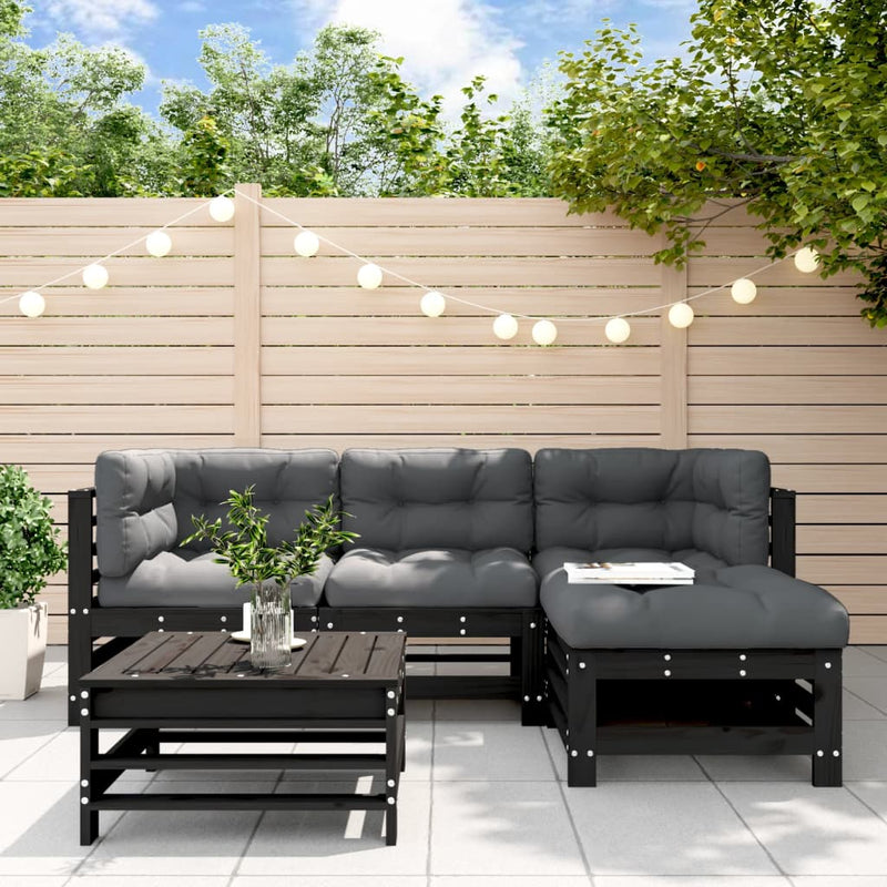 vidaXL 5 Piece Garden Lounge Set with Cushions Black Solid Wood