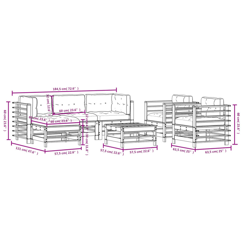 vidaXL 7 Piece Garden Lounge Set with Cushions Solid Wood