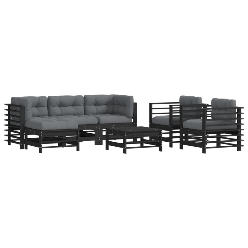 vidaXL 7 Piece Garden Lounge Set with Cushions Black Solid Wood
