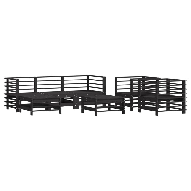vidaXL 7 Piece Garden Lounge Set with Cushions Black Solid Wood