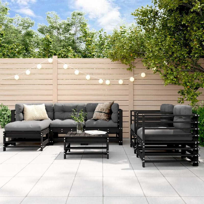 vidaXL 7 Piece Garden Lounge Set with Cushions Black Solid Wood