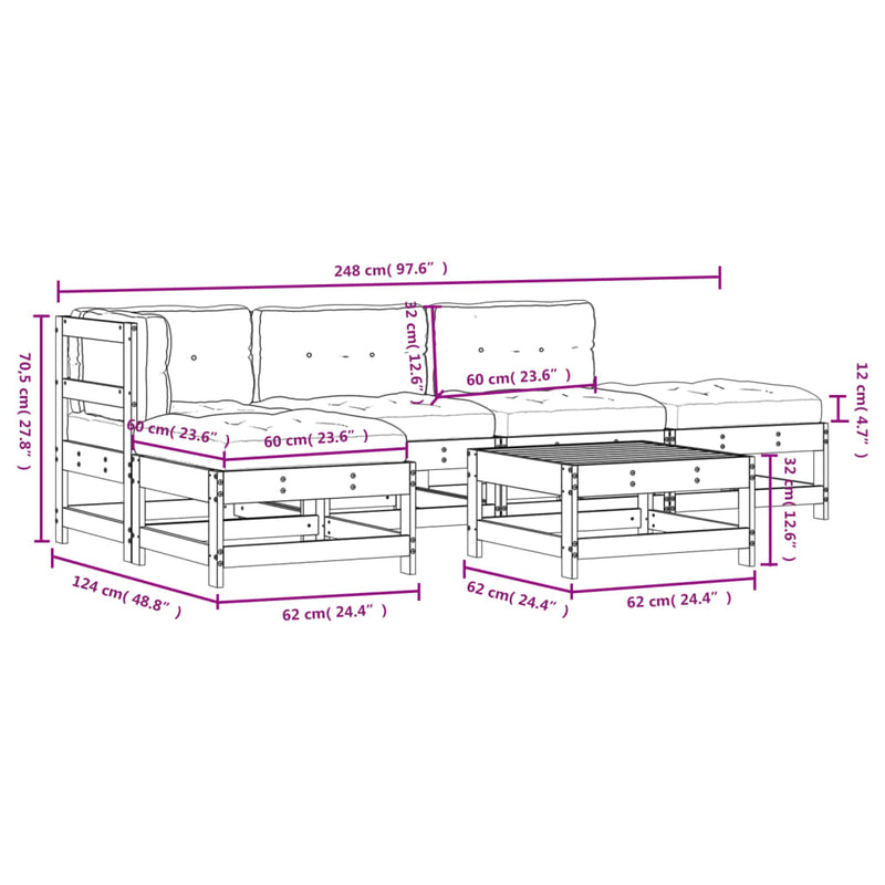 vidaXL 6 Piece Garden Lounge Set with Cushions Black Solid Wood