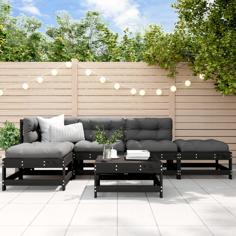 vidaXL 6 Piece Garden Lounge Set with Cushions Black Solid Wood