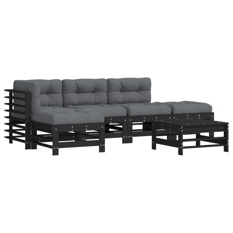 vidaXL 6 Piece Garden Lounge Set with Cushions Black Solid Wood
