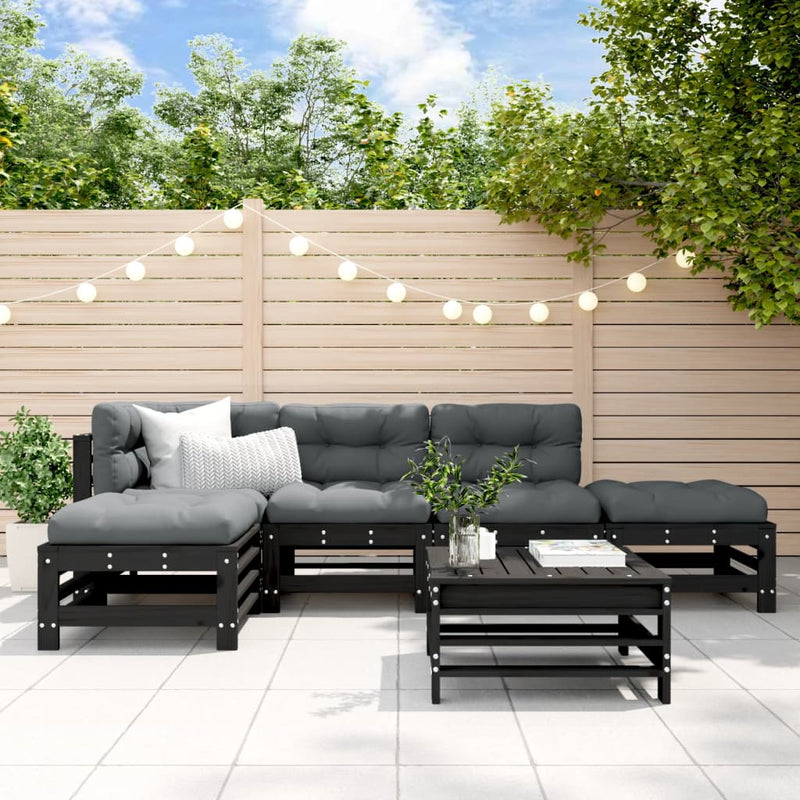 vidaXL 6 Piece Garden Lounge Set with Cushions Black Solid Wood