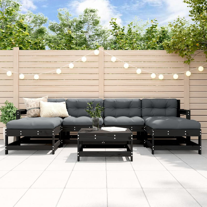 vidaXL 7 Piece Garden Lounge Set with Cushions Black Solid Wood