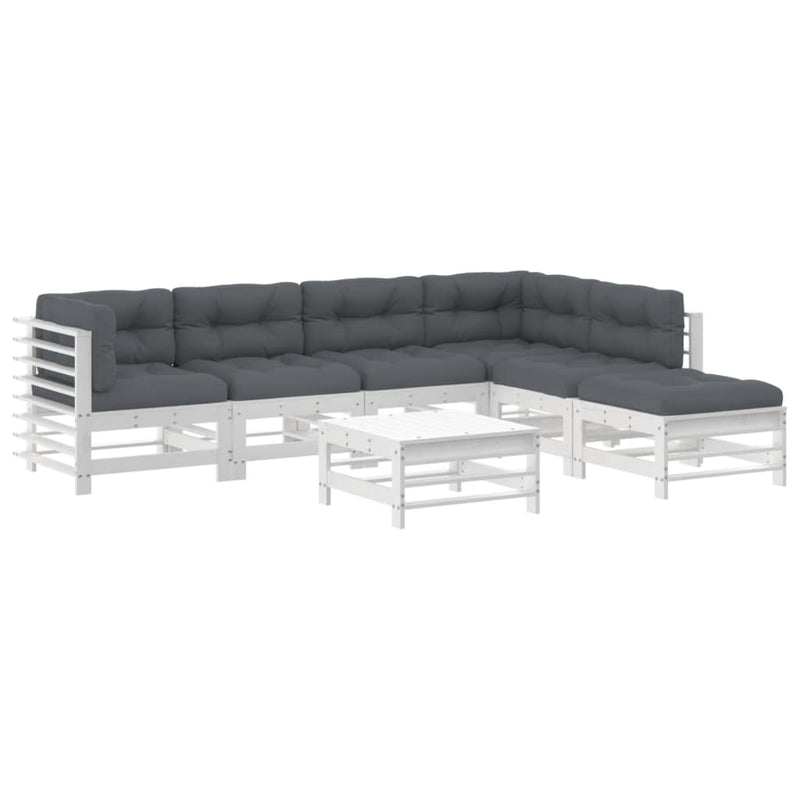 vidaXL 7 Piece Garden Lounge Set with Cushions White Solid Wood