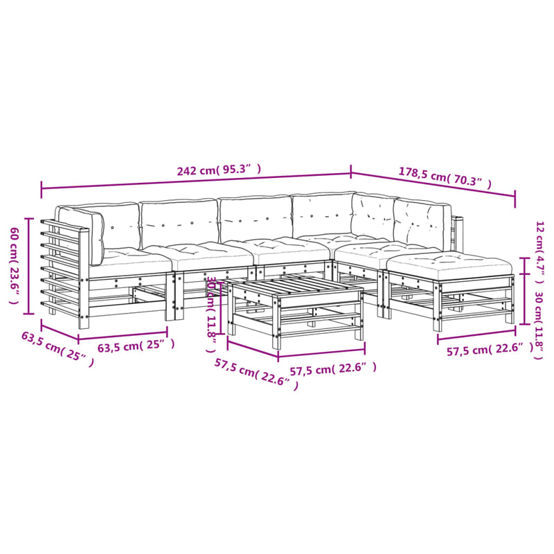 vidaXL 7 Piece Garden Lounge Set with Cushions Black Solid Wood