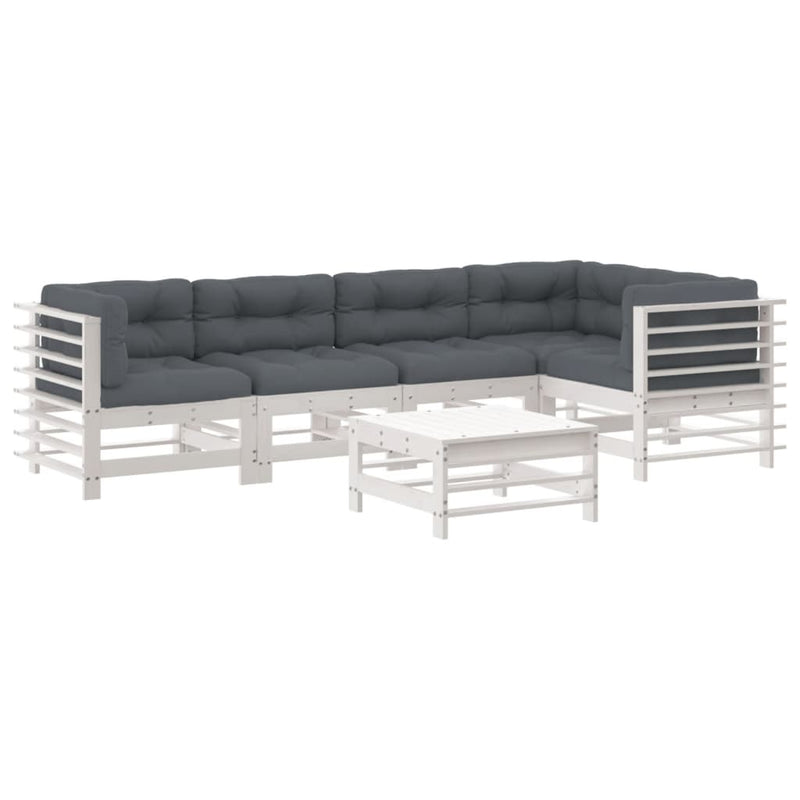 vidaXL 6 Piece Garden Lounge Set with Cushions White Solid Wood