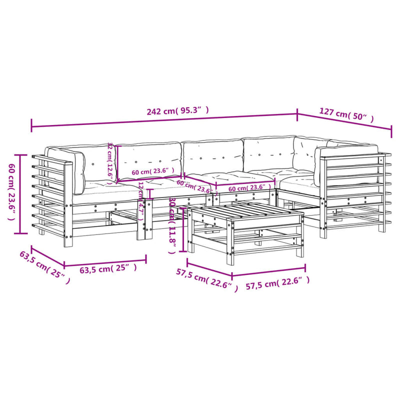 vidaXL 6 Piece Garden Lounge Set with Cushions White Solid Wood