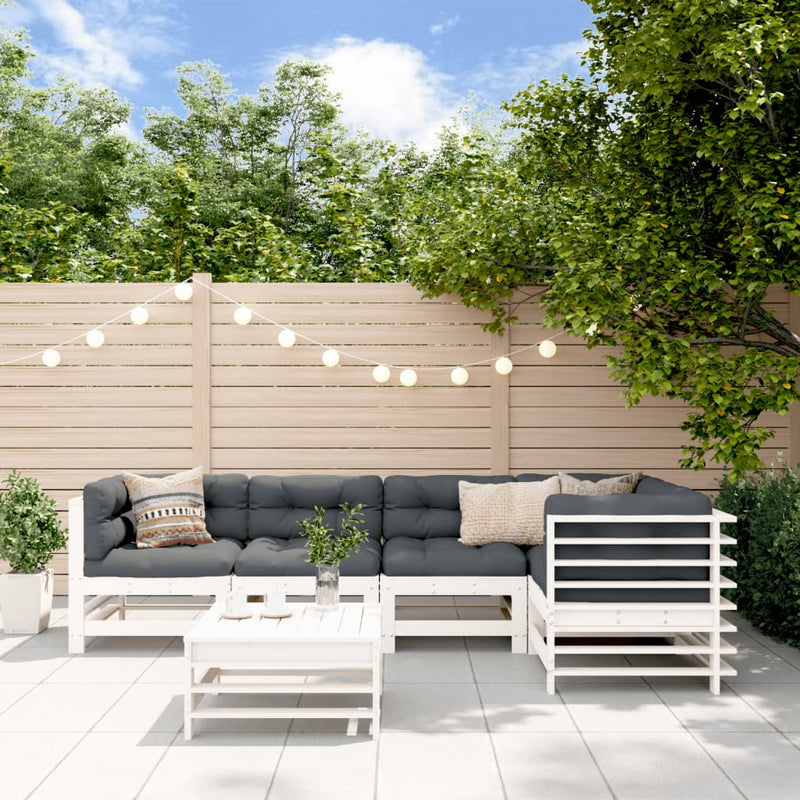 vidaXL 6 Piece Garden Lounge Set with Cushions White Solid Wood