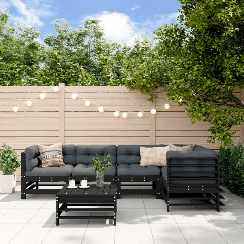 vidaXL 6 Piece Garden Lounge Set with Cushions Black Solid Wood