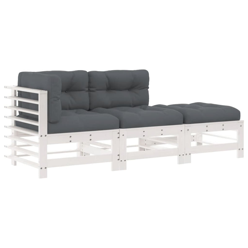 vidaXL 3 Piece Garden Lounge Set with Cushions White Solid Wood