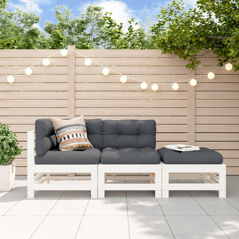 vidaXL 3 Piece Garden Lounge Set with Cushions White Solid Wood