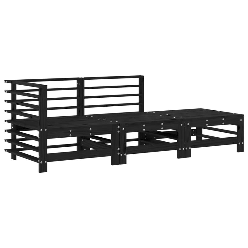 vidaXL 3 Piece Garden Lounge Set with Cushions Black Solid Wood