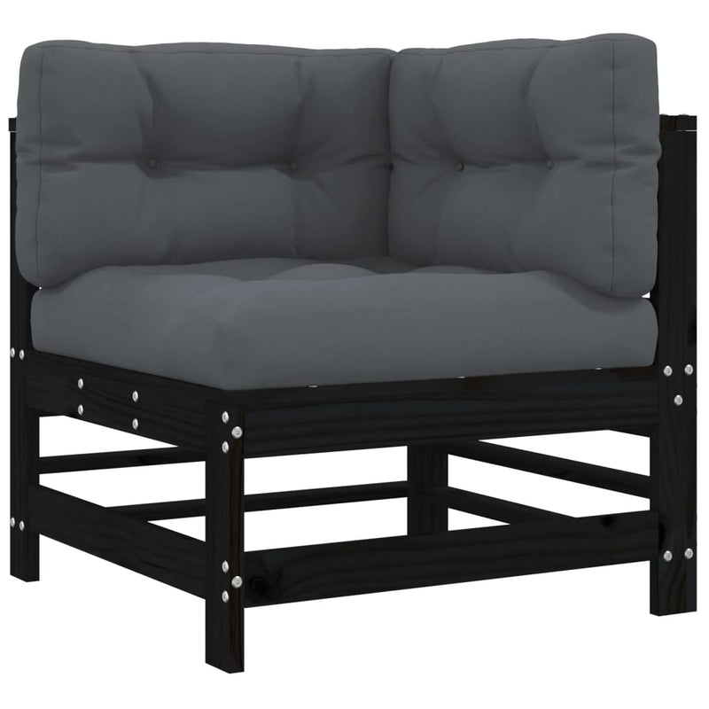 vidaXL 3 Piece Garden Lounge Set with Cushions Black Solid Wood