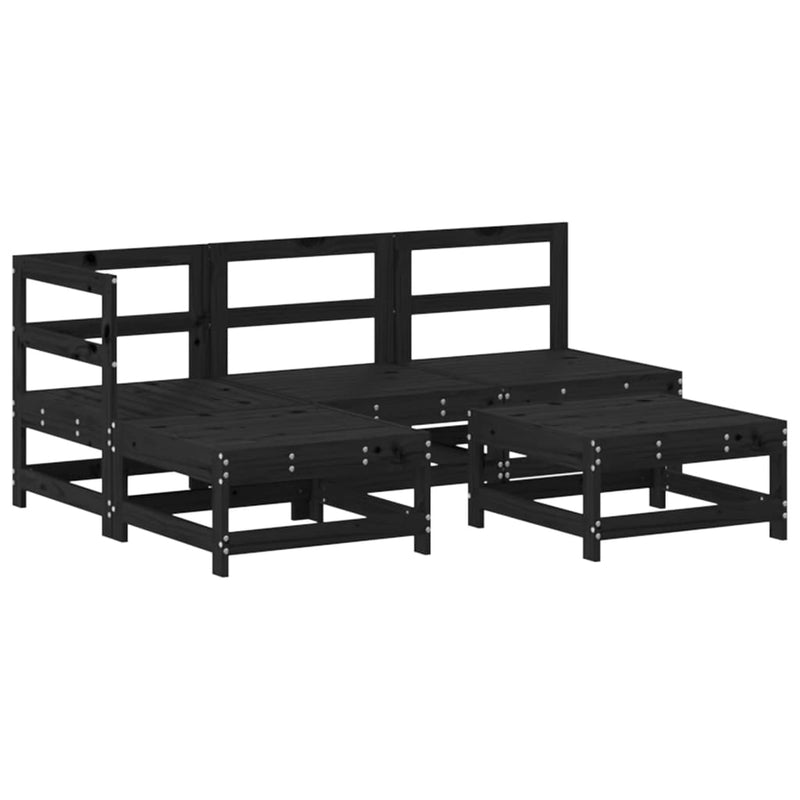 vidaXL 5 Piece Garden Lounge Set with Cushions Black Solid Wood