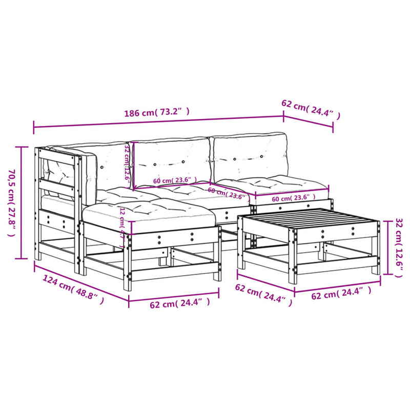 vidaXL 5 Piece Garden Lounge Set with Cushions Black Solid Wood