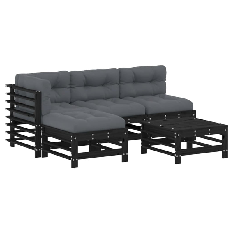 vidaXL 5 Piece Garden Lounge Set with Cushions Black Solid Wood