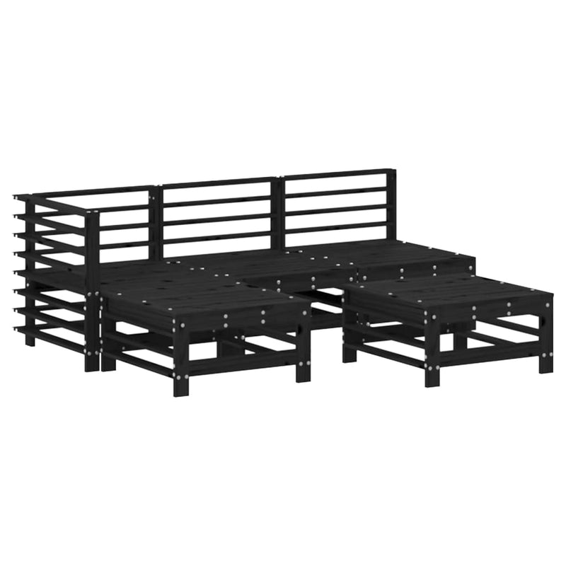 vidaXL 5 Piece Garden Lounge Set with Cushions Black Solid Wood