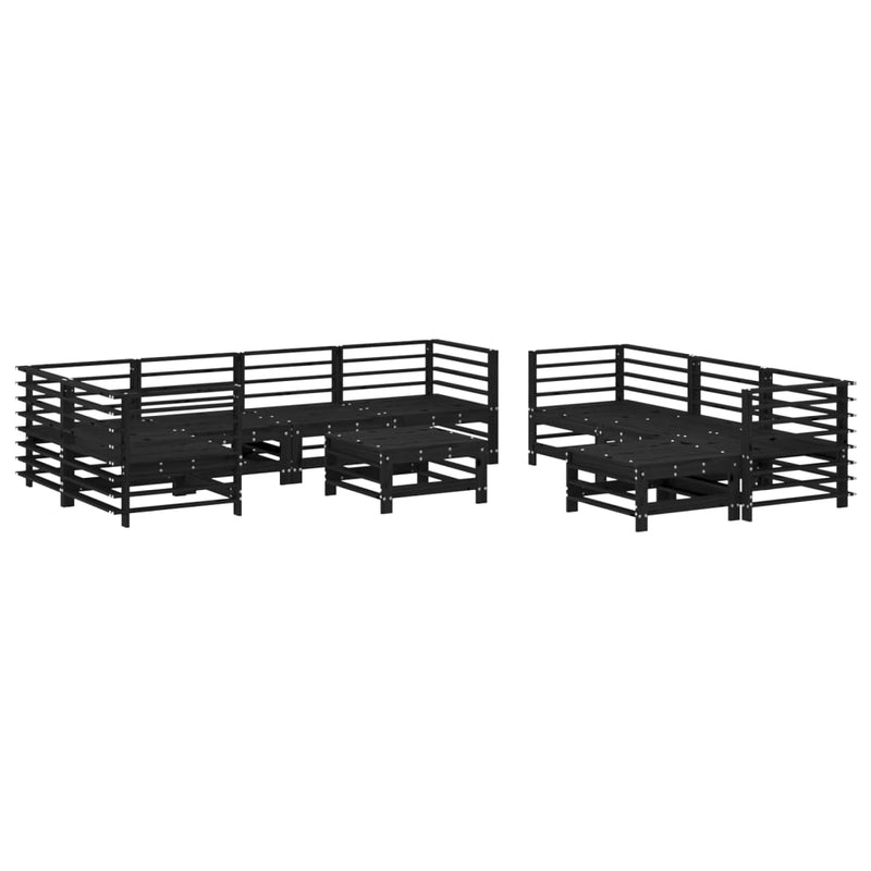 vidaXL 10 Piece Garden Lounge Set with Cushions Black Solid Wood