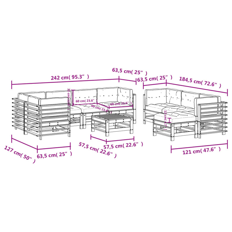 vidaXL 10 Piece Garden Lounge Set with Cushions Black Solid Wood