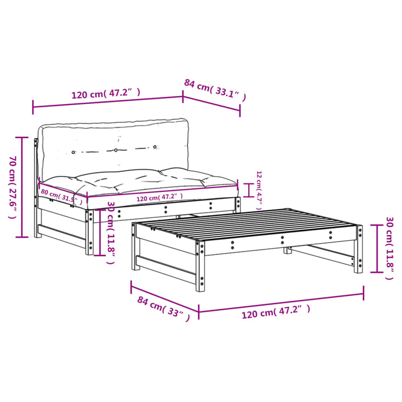 vidaXL 2 Piece Garden Lounge Set with Cushions Black Solid Wood