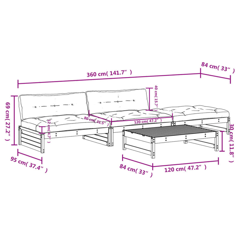 vidaXL 4 Piece Garden Lounge Set with Cushions Solid Wood