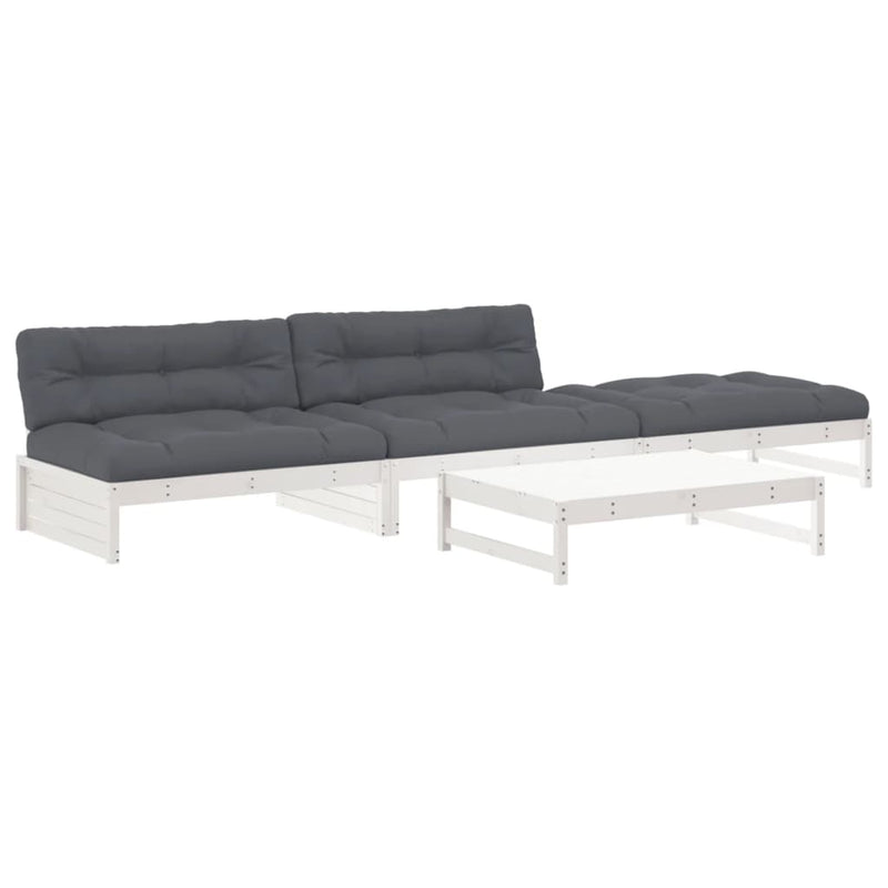 vidaXL 4 Piece Garden Lounge Set with Cushions White Solid Wood