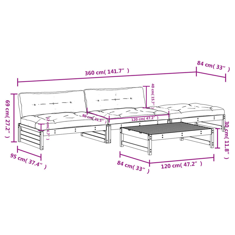 vidaXL 4 Piece Garden Lounge Set with Cushions White Solid Wood