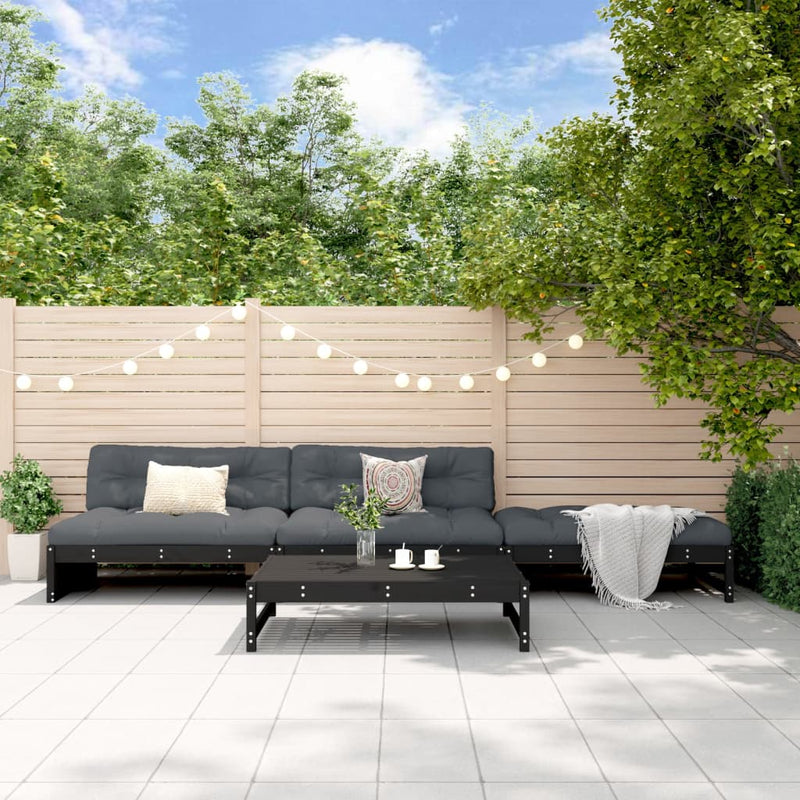 vidaXL 4 Piece Garden Lounge Set with Cushions Black Solid Wood