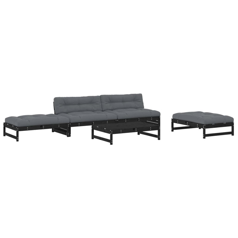vidaXL 5 Piece Garden Lounge Set with Cushions Black Solid Wood