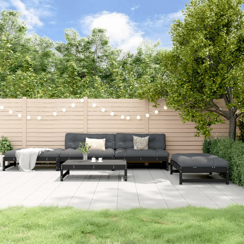 vidaXL 5 Piece Garden Lounge Set with Cushions Black Solid Wood