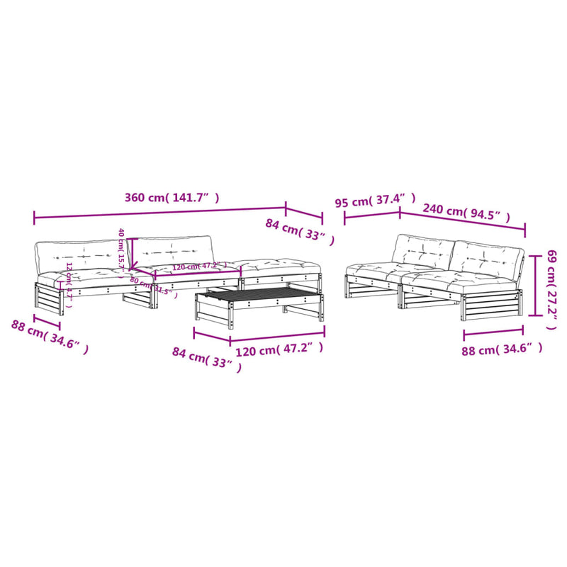 vidaXL 6 Piece Garden Lounge Set with Cushions Solid Wood