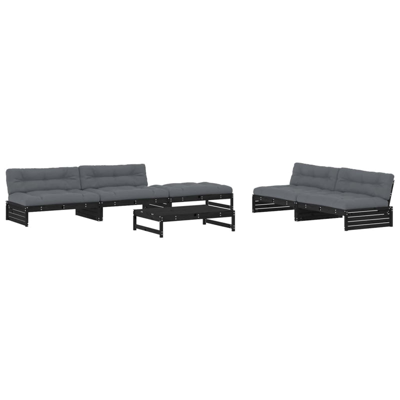 vidaXL 6 Piece Garden Lounge Set with Cushions Black Solid Wood