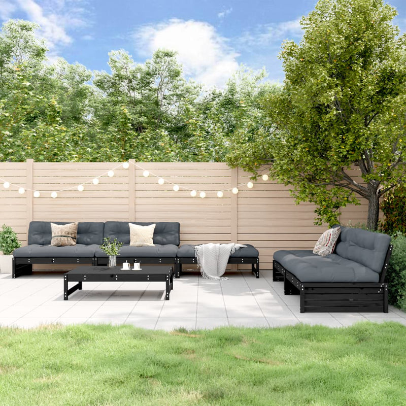 vidaXL 6 Piece Garden Lounge Set with Cushions Black Solid Wood