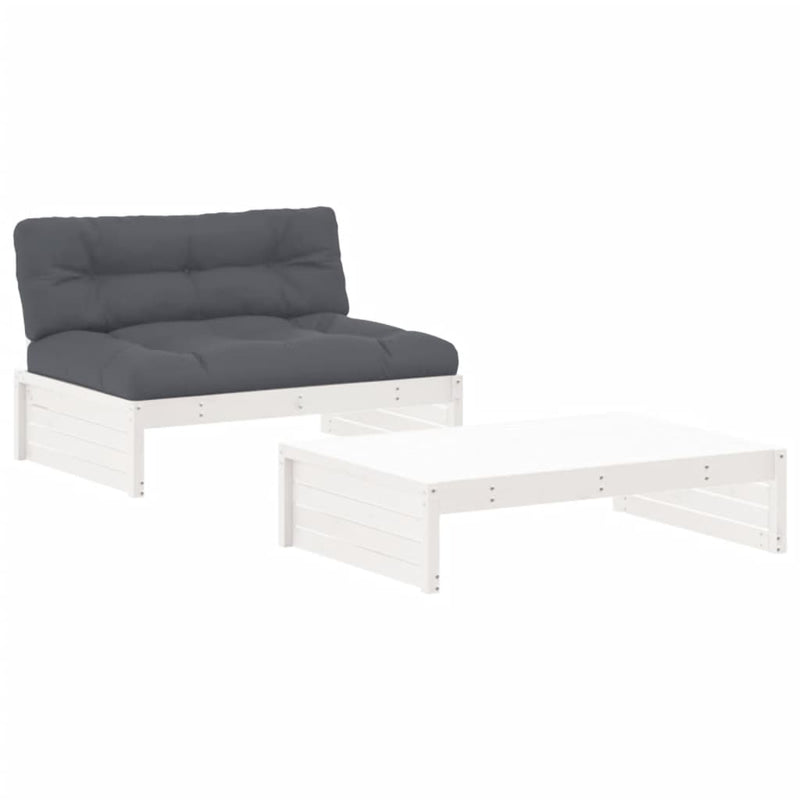 vidaXL 2 Piece Garden Lounge Set with Cushions White Solid Wood