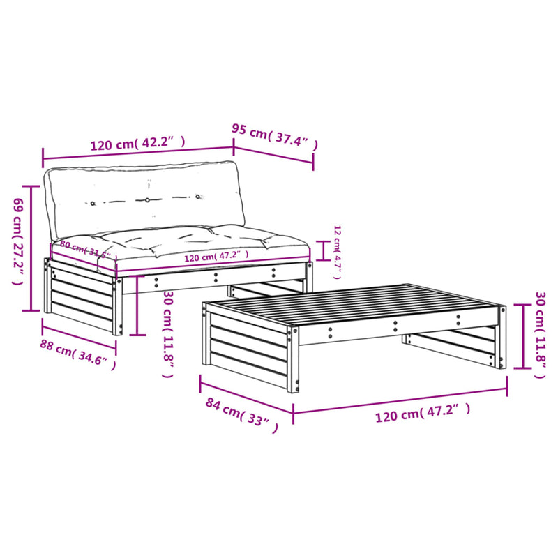 vidaXL 2 Piece Garden Lounge Set with Cushions White Solid Wood