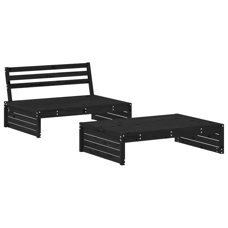 vidaXL 2 Piece Garden Lounge Set with Cushions Black Solid Wood