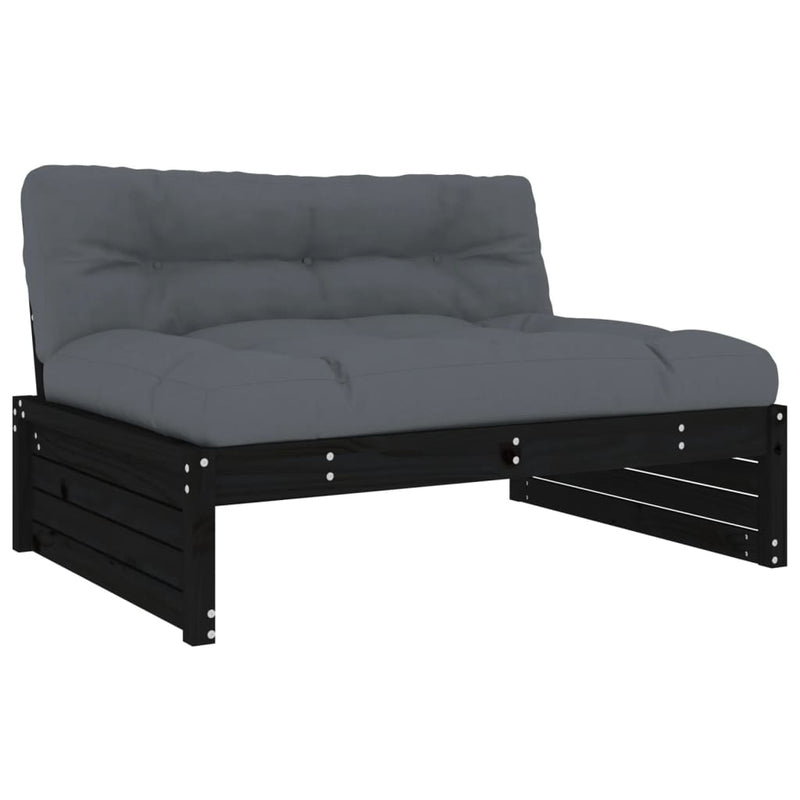 vidaXL 2 Piece Garden Lounge Set with Cushions Black Solid Wood