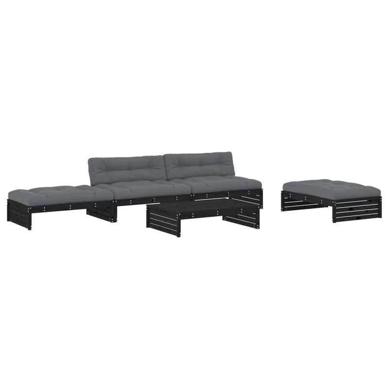 vidaXL 5 Piece Garden Lounge Set with Cushions Black Solid Wood