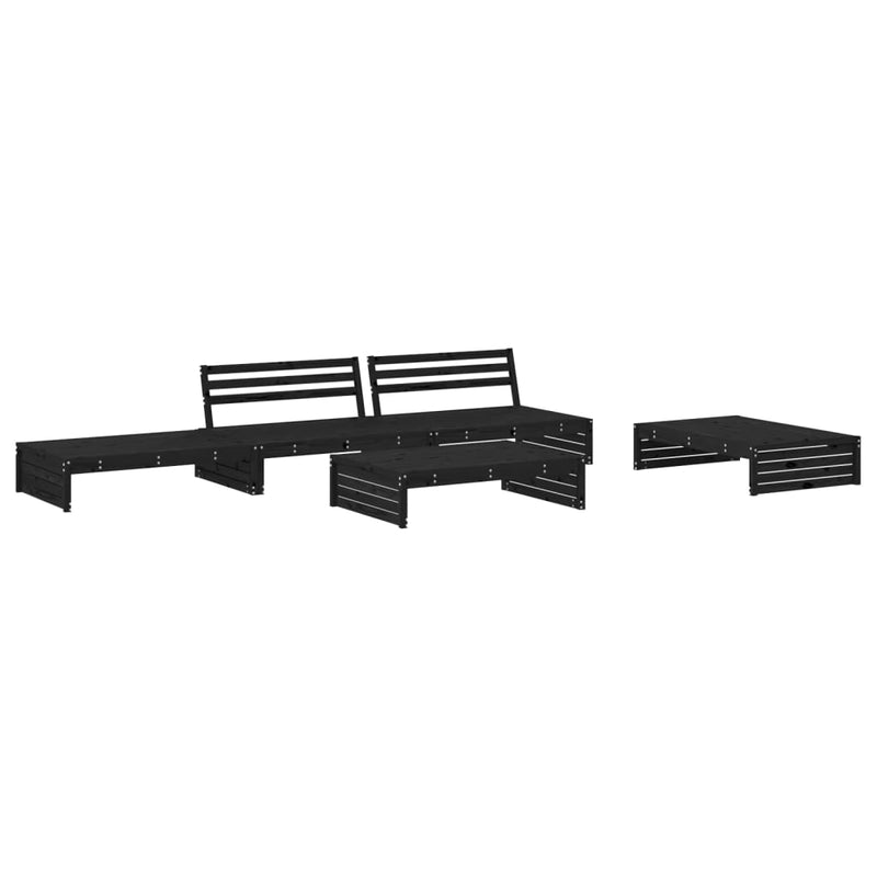 vidaXL 5 Piece Garden Lounge Set with Cushions Black Solid Wood