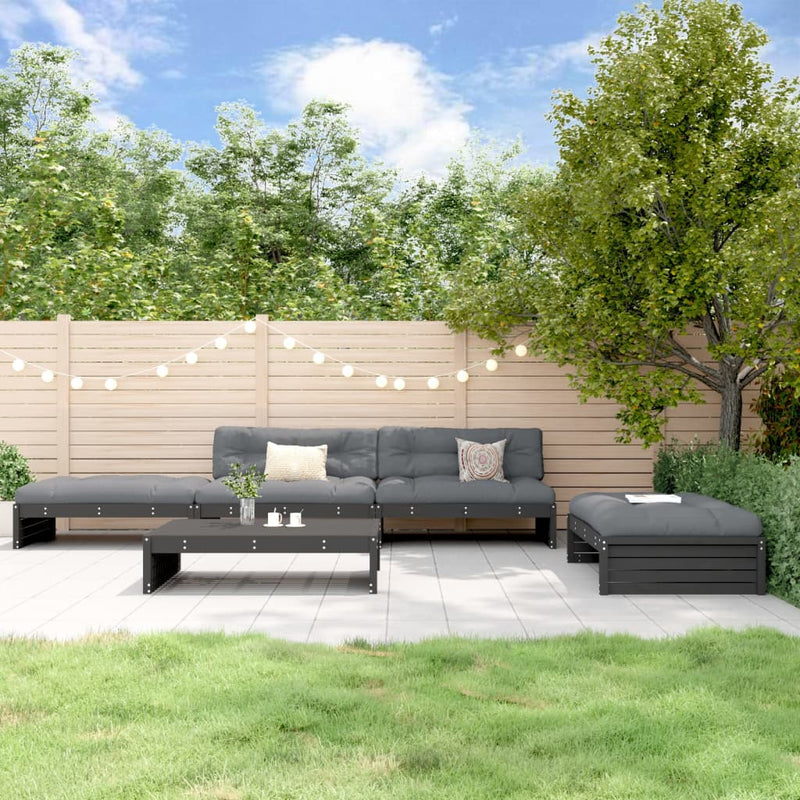 vidaXL 5 Piece Garden Lounge Set with Cushions Black Solid Wood